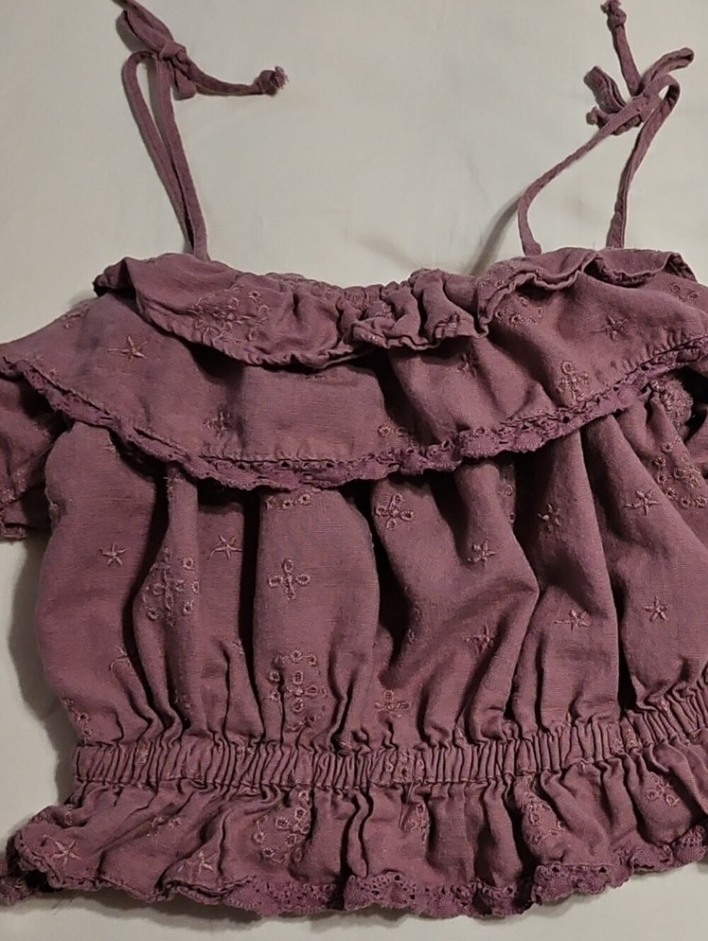 American Eagle Outfitters Mauve Embroidered Ruffle Tank Top